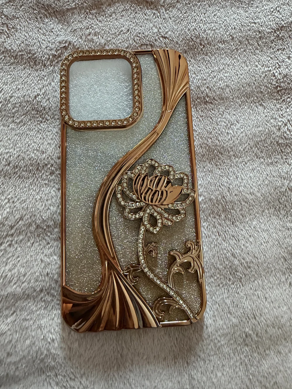 15 Pro Max Rose Gold Floral Glitter Phone Case - Compatible Cell Phone Accessory